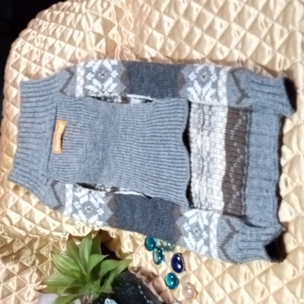 🐶 Simply Dog Sweater WOOF Gray White Tan Brown Knit Pet Outfit Size Medium - Picture 2 of 8
